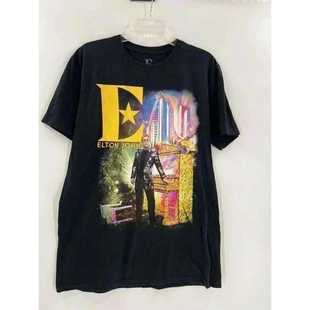 Elton John Farewell Yellow Brick Road 2018 Large Black Tour T-Shirt Double Sided